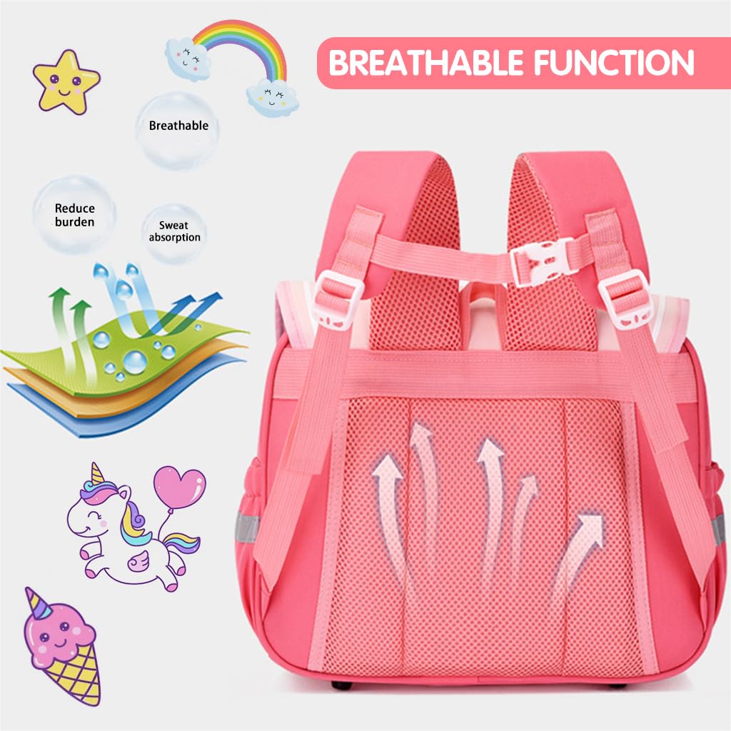 PALAY® School Backpack for Girls School Girls Backpack Book Bag Randoseru Book Bag Pink Unicorn Girls Backpack Cartoon Print Primary Students Book Bag School Backpack for Kids 5-10 Years Old