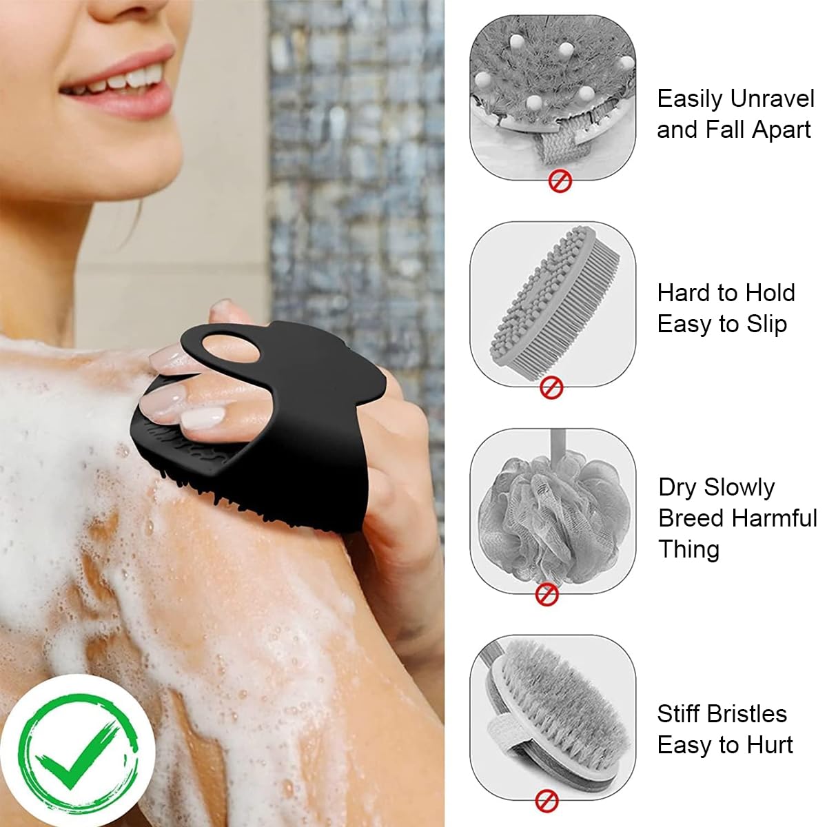 MAYCREATE Silicone Body Scrubber for Shower and Bath with Hexagon Grip | Soft Exfoliating Pad