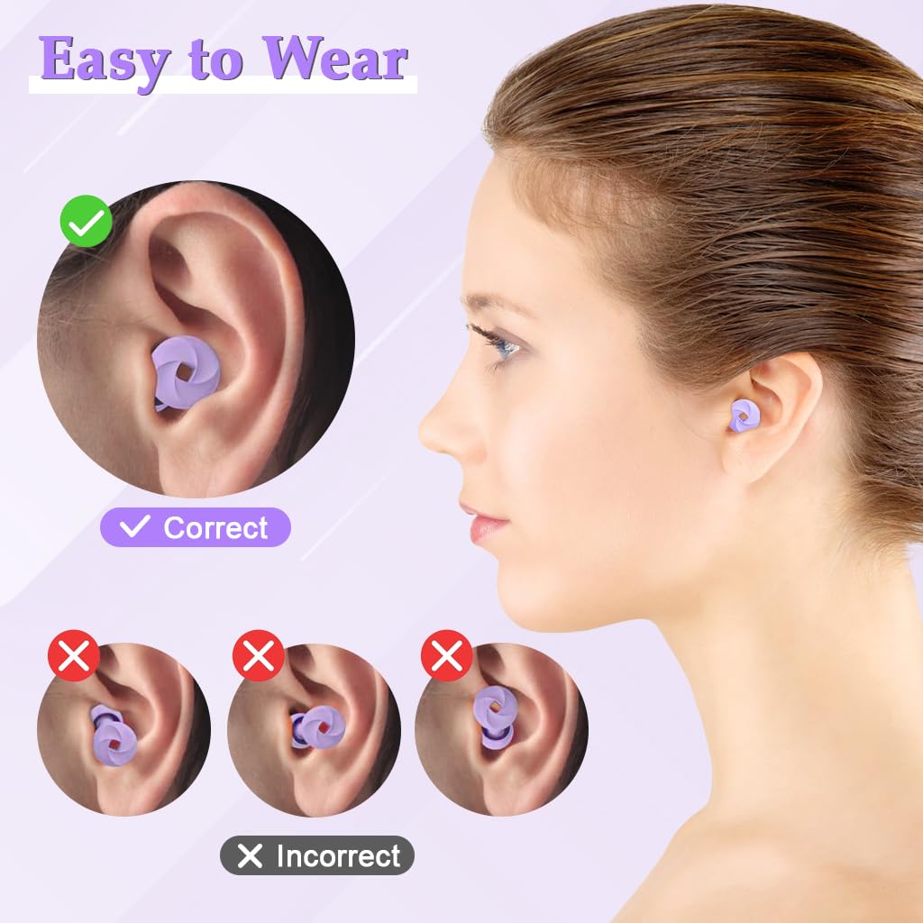 ZIBUYU Ear Plugs for Noise Reduction with 33dB Protection and Soft Silicone Loop Design | Purple