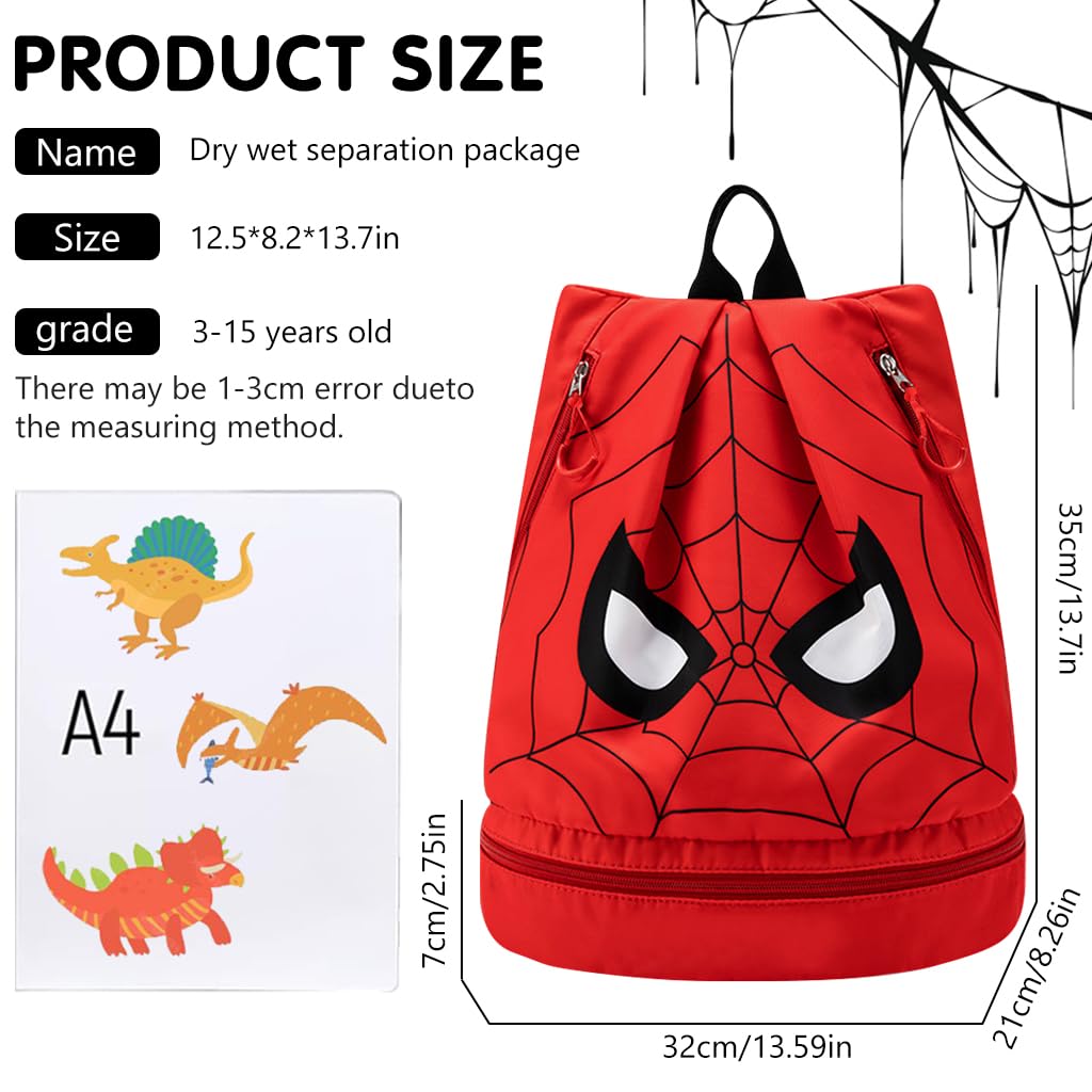 PALAY® Swimming Bag for Kids Spider Man Print Shoulder Bag for Kids Large Capacity Backpack for Boys Girls Wet Dry Separation Beach Bag