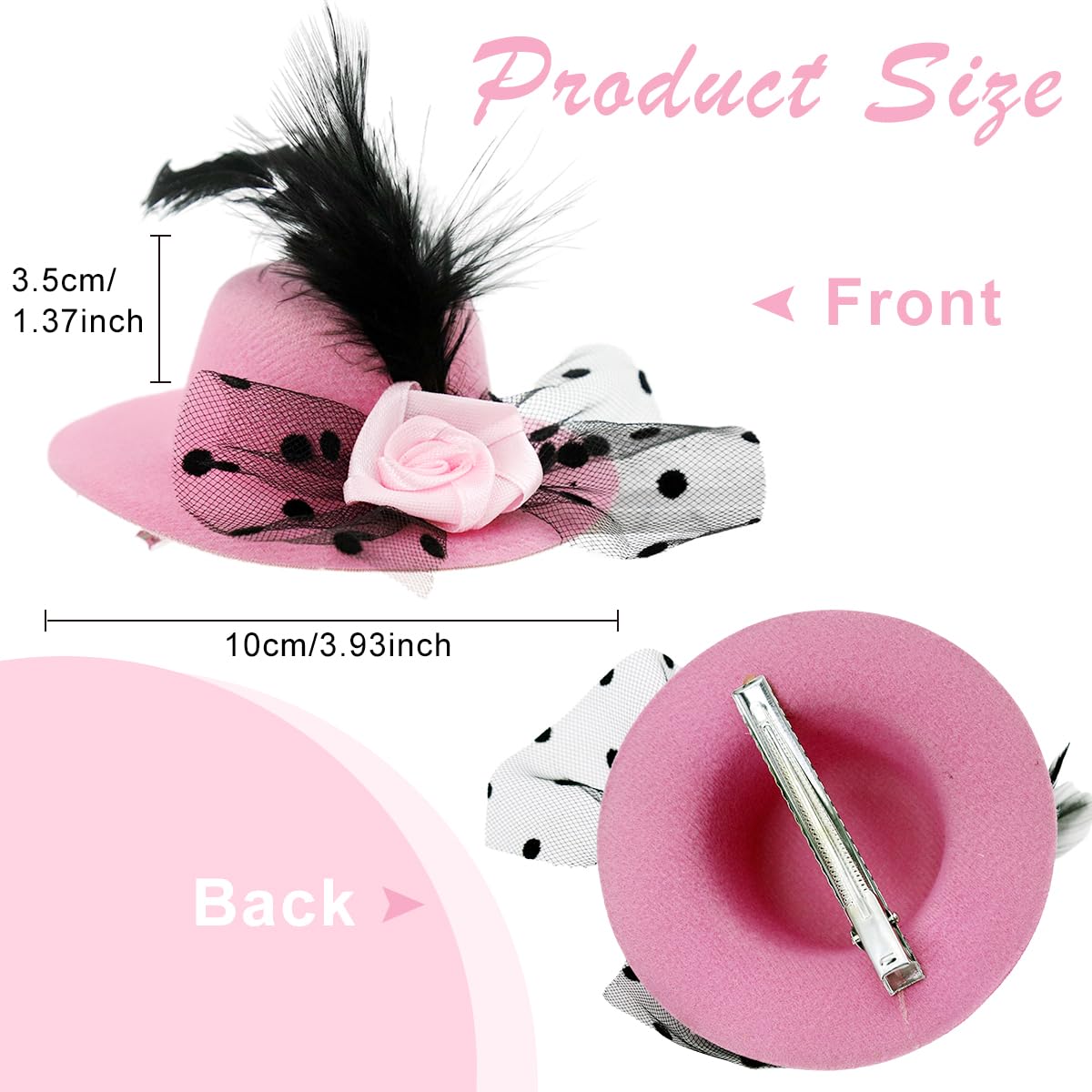 Venzina Mini Tea Hat Hair Clips for Girls with 10cm Lace Fascinator & Clip | Black and Pink