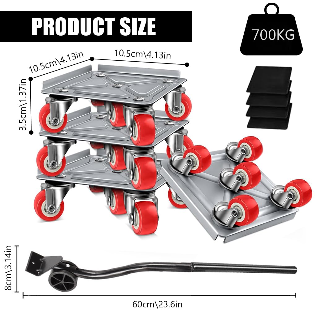 HASTHIP® 5-Wheel Furniture Lifter Mover Set, 600kg Heavy Duty Furniture Move Roller Tools with Anti-Slip for Sofa, Wardrobes, Washing Machines, Fridge Adjustable Height