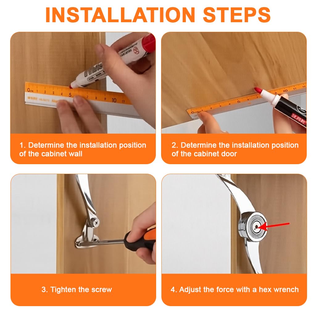 Serplex Gas Pressure Door Hinge for Flip-Up and Flip-Down Cabinets with Soft Close | Freely Staying Support and Screw Pack Included