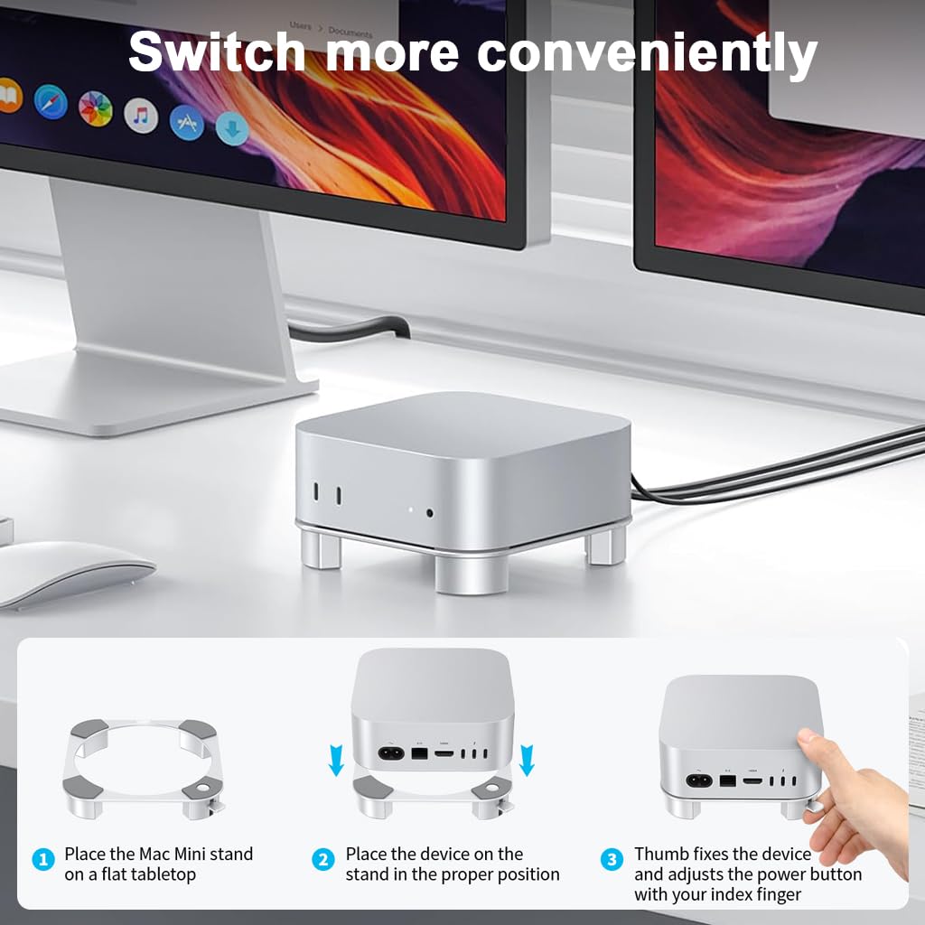 ZORBES Aluminum Stand for Mac mini M4 and M4 Pro featuring Switch Assistance | 14.5x13.4x2.6 cm Cooling Riser with Anti‑Slip Pads