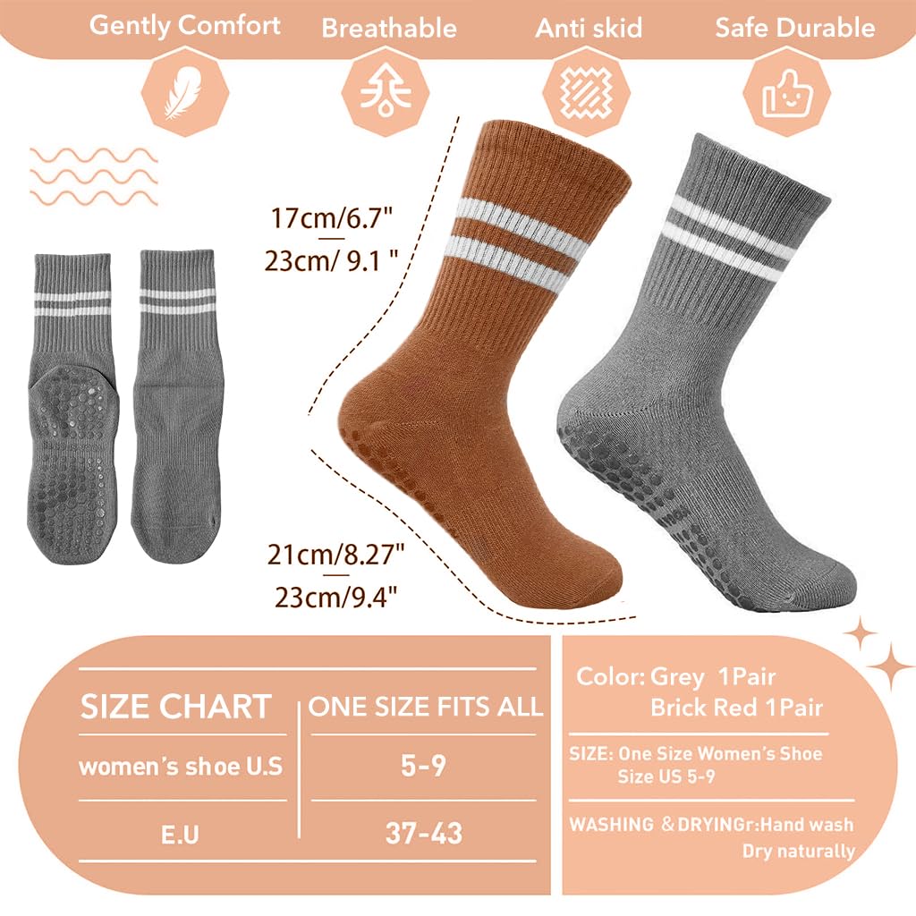 PROBEROS Yoga Socks for Women with Non Slip Silicone Grip | 2 Pairs Cotton Anti Odor