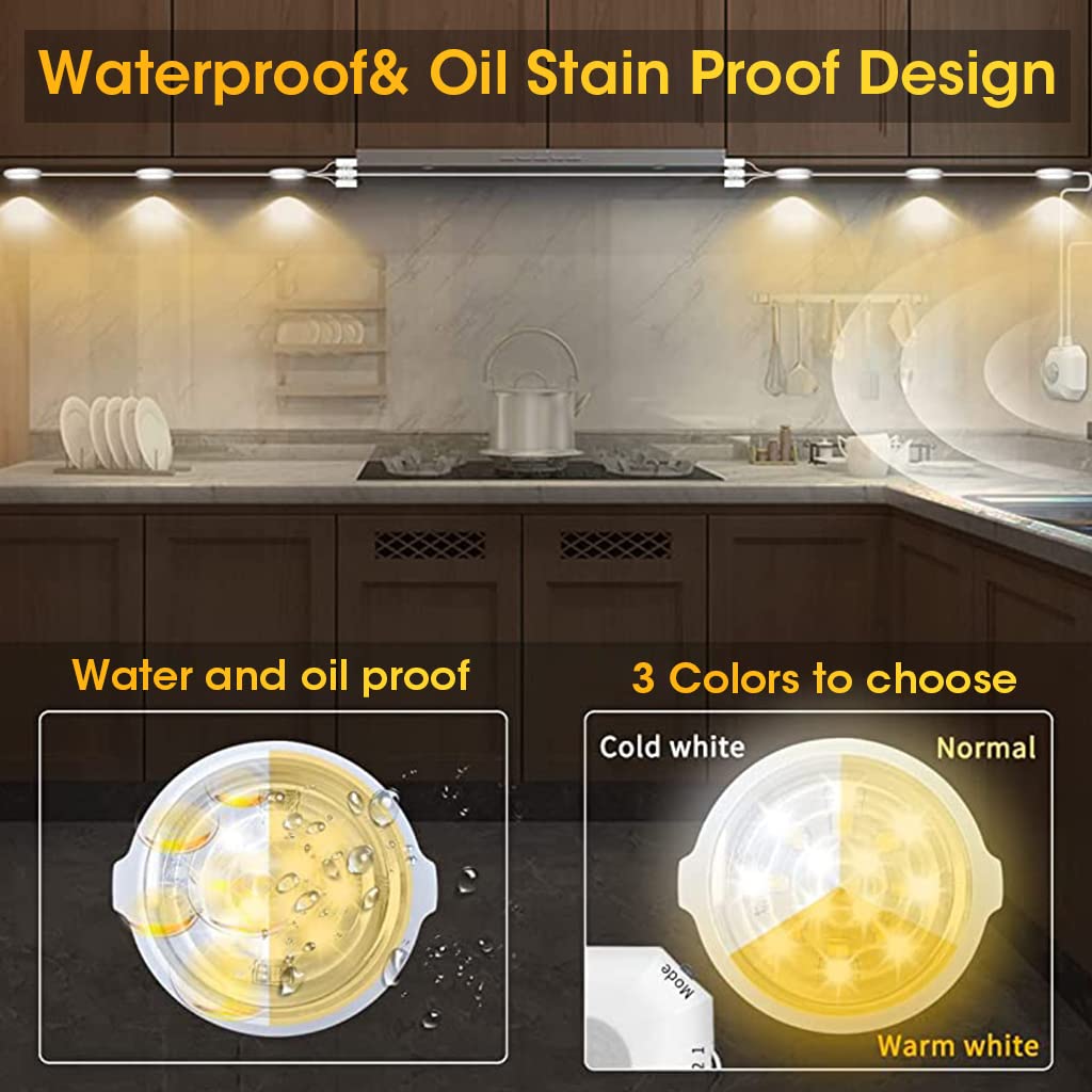 ELEPHANTBOAT Under Cabinet Light for Kitchen and Closet with 6 Round LEDs and Motion Sensor | Dual Color USB Plug and Play