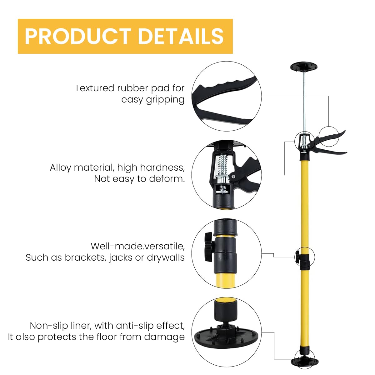 Serplex® Cabinet Jack 11.8-23.2 inches Telescoping Steel Cabinet Jack Support Pole Spring Loaded Lever Design Max 88lbs Loading Capacity Jack Third Hand Tool for Cabinet, Overhead Installation Tasks