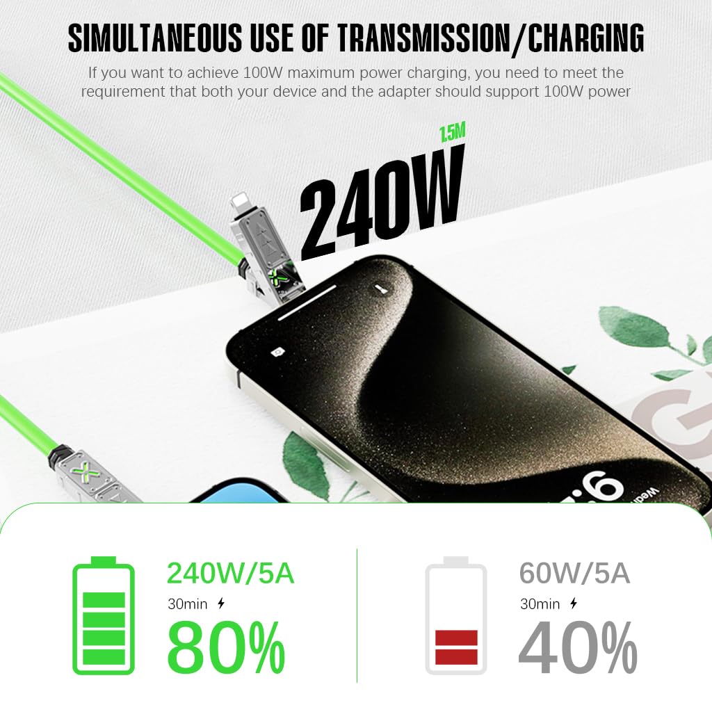 Verilux 4 in 1 Type C Cable for iPhone and Android with 240W Fast Charging 4.9 ft | Braided Zinc Alloy Design