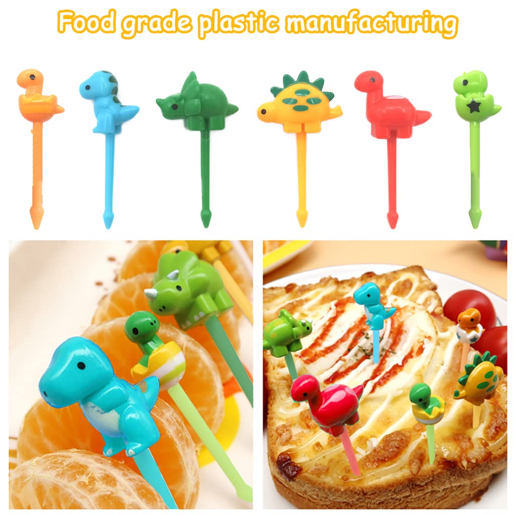 HASTHIP® 6Pcs Food Fruit Forks for Kids, Dinosaur Cute Cartoon Fruit Food Toothpicks for Dessert Party Decor, Cute Mini Food Fruit Picks Forks for Toddler, Reusable, Food Grade Plastic (Random Color)