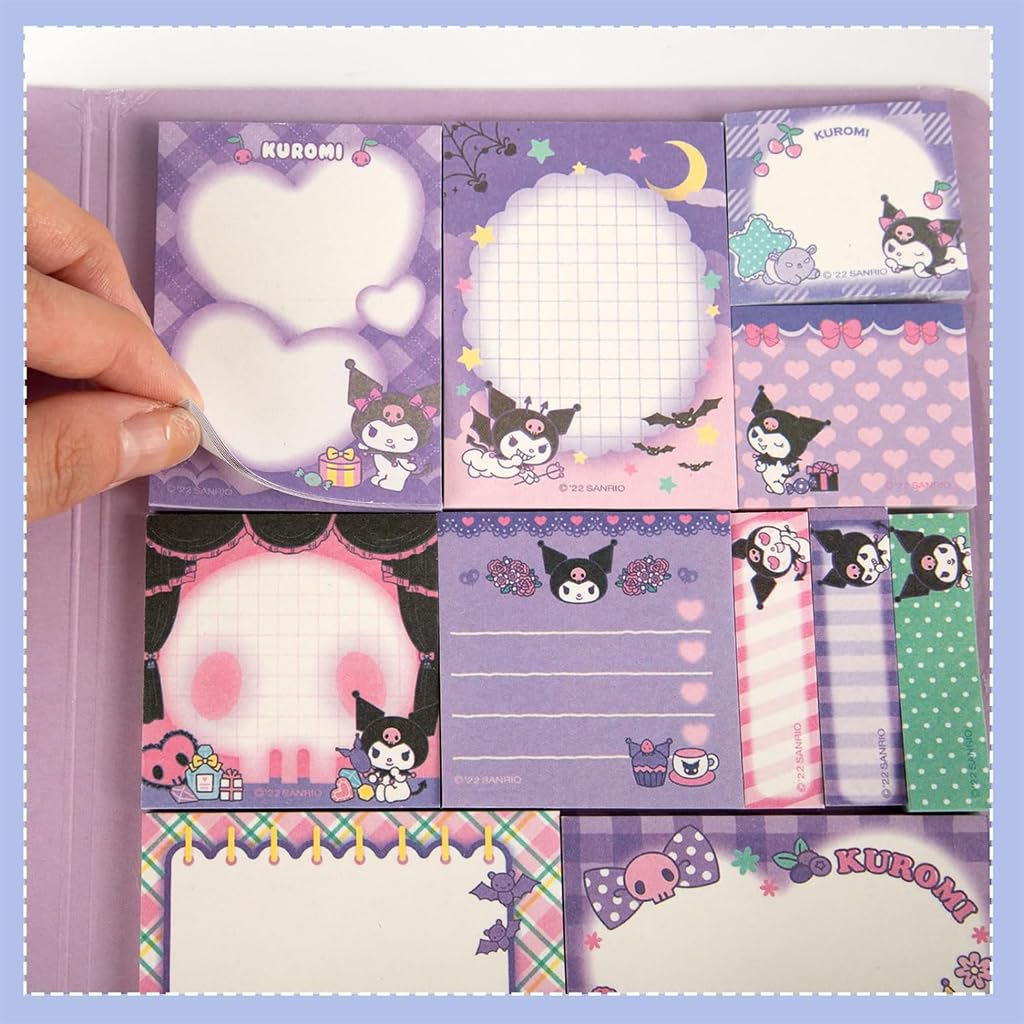 HASTHIP® 330Pcs Kuromi Kawaii Sticky Notes - 11 Styles Melody & Kuromi Themed Sticky Notes, Comfortable Bookmark Design for Scrapbooking, School, Girls Office Supplies Small Gift