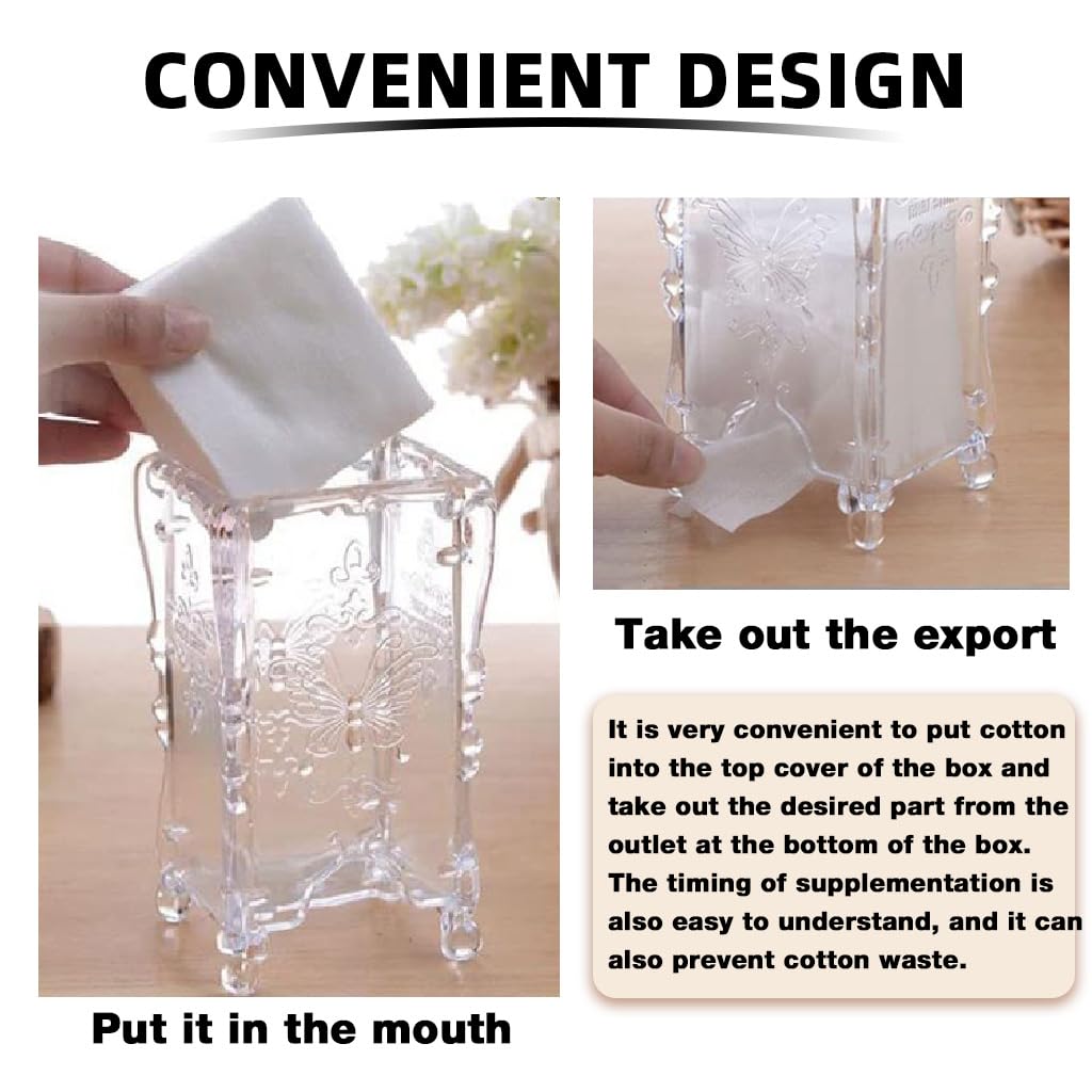 MAYCREATE Makeup Cotton Pads Dispenser for Vanity Organization with Clear Acrylic Design | Butterfly Embossed Holder