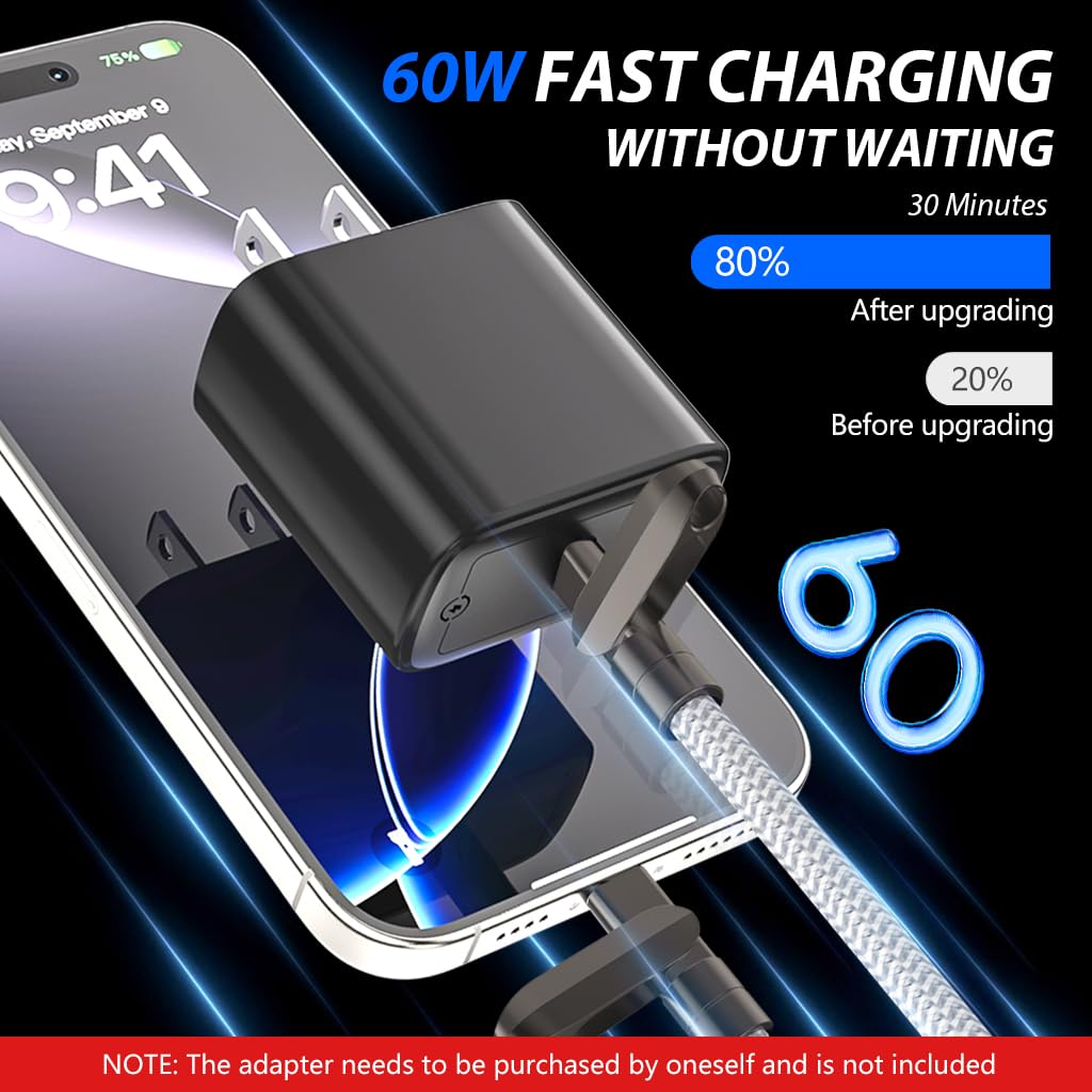 Verilux Type C to C Cable for Fast Charging with Convertible Neck Strap 3.3ft Nylon Braided