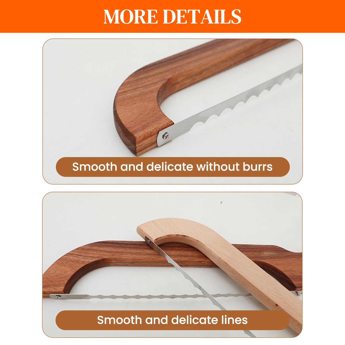 Supvox Serrated Bread Cutter for Kitchen with Wooden Handle and Screw-Fixed Blade | Stainless Steel 2 in 1 Slice Guide