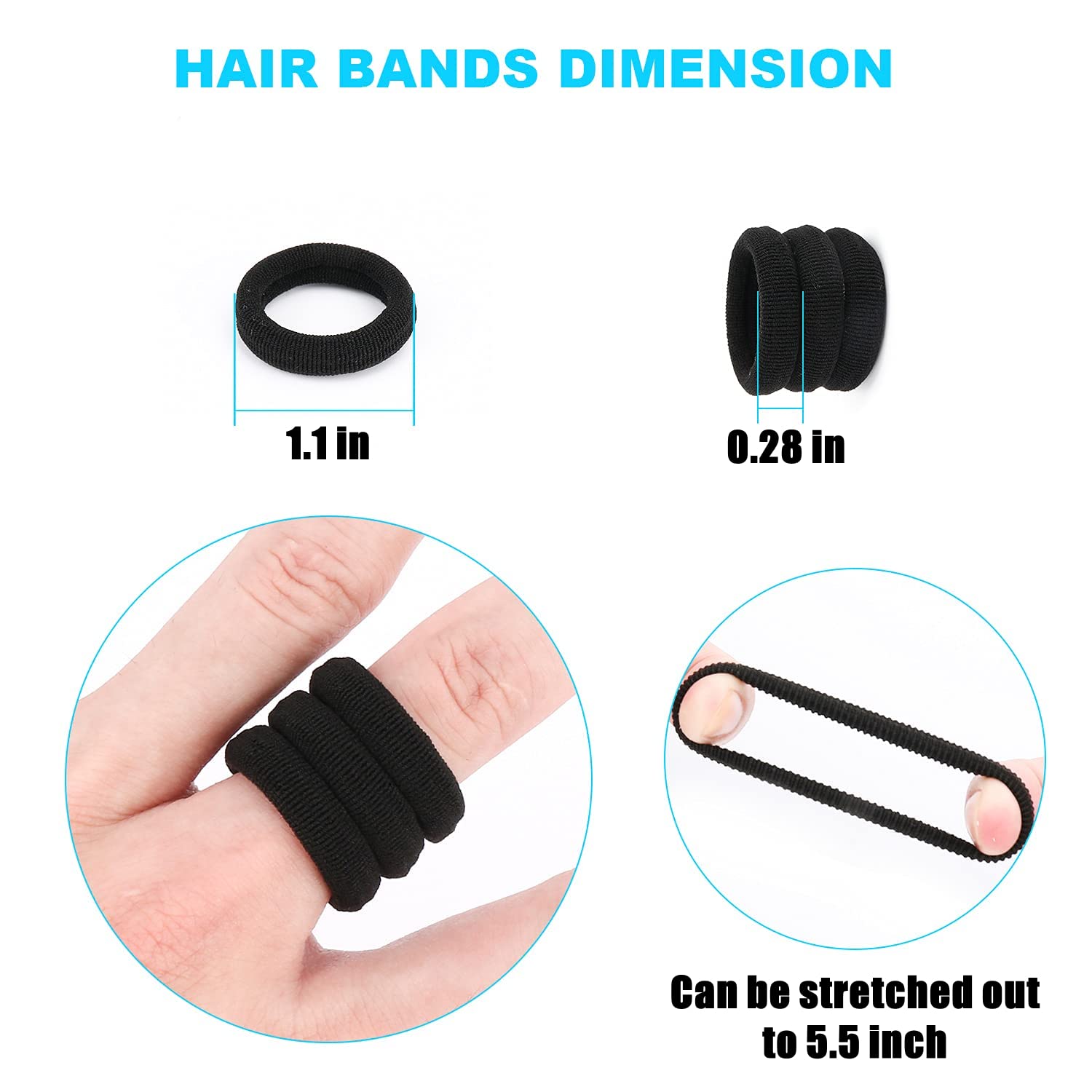 ZIBUYU® 100Pcs Black Hair Bands for Girls 0.7 Inch Tiny Hair Elastics Hair Ties No Tangle Scrunchies Fashion Girls Hair Elastics