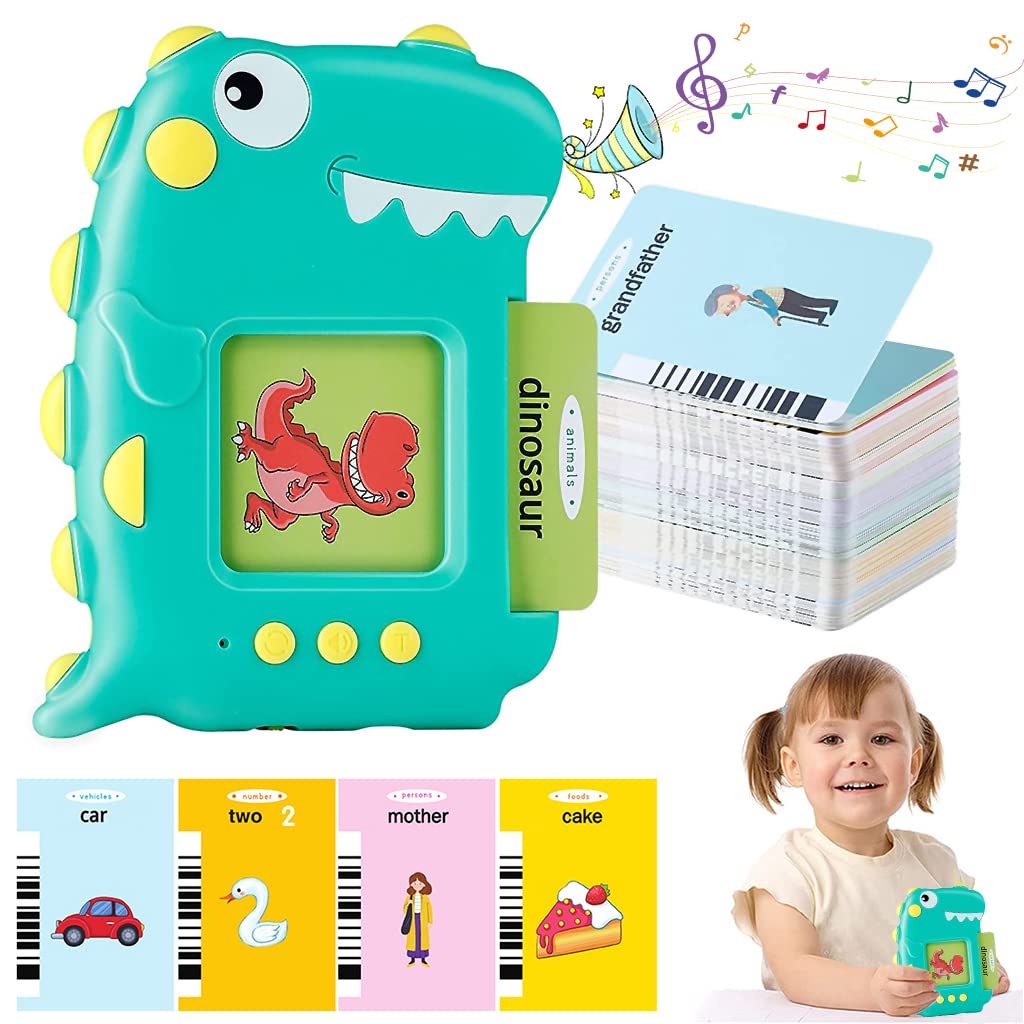 PATPAT Flash Cards for Kids,Educational Toys for Kids,English Words Learning Machine for Kids ,Dinosaur Reading Machine Best Gifts for Preschool Kids Boys Girls Toddlers - Green,140 Flash Cards