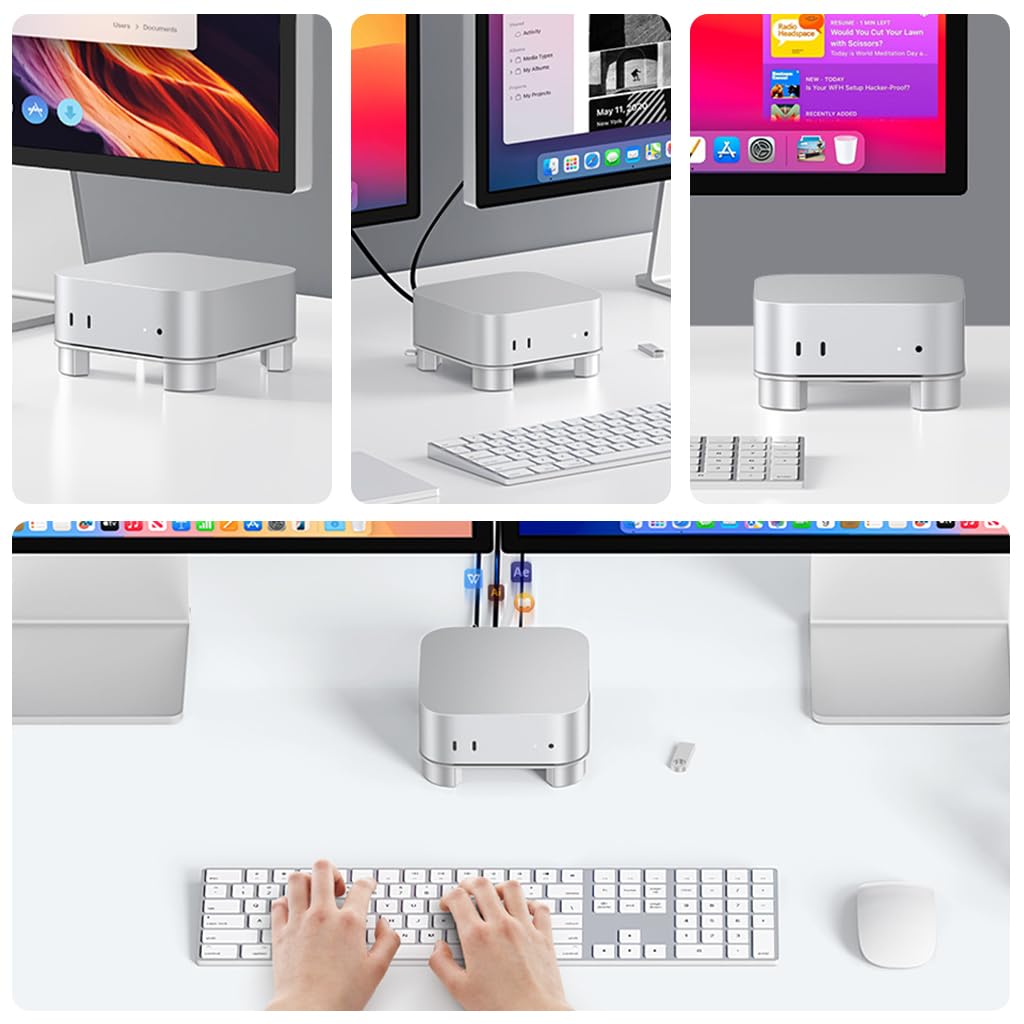 ZORBES Aluminum Stand for Mac mini M4 and M4 Pro featuring Switch Assistance | 14.5x13.4x2.6 cm Cooling Riser with Anti‑Slip Pads