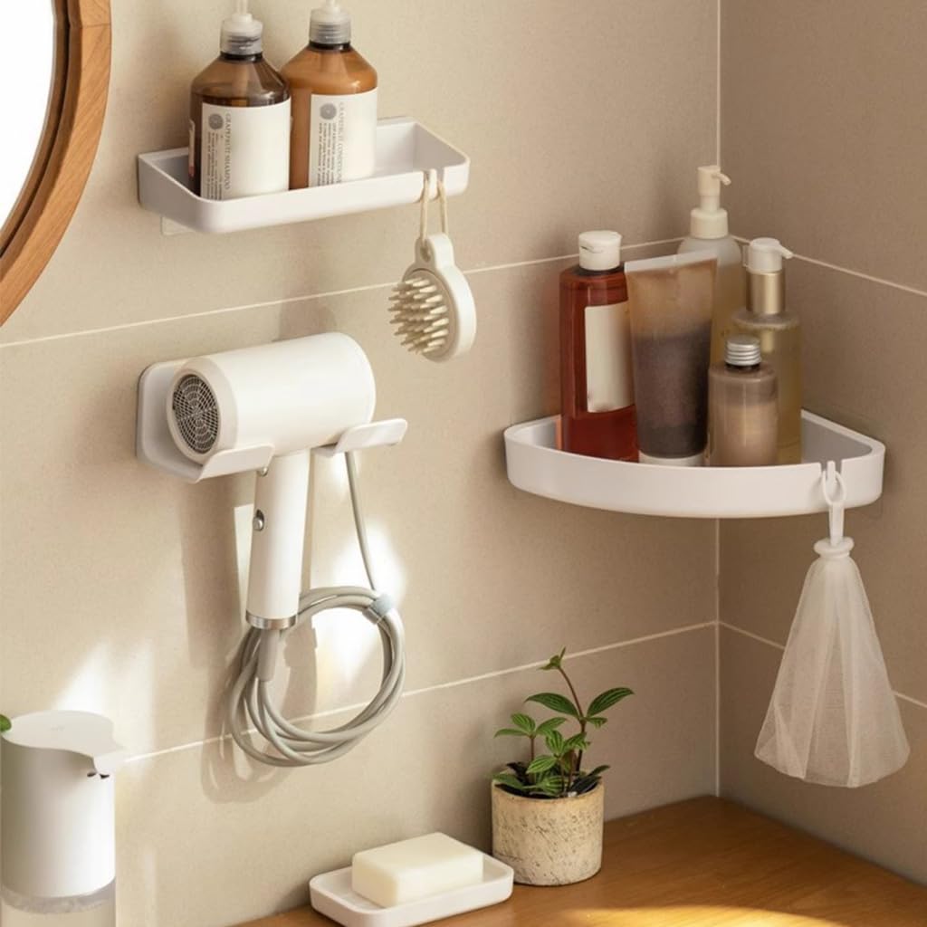HASTHIP Hair Dryer Stand for Bathroom with Plug Storage Slot featuring Self Adhesive Mount | Set of 2 Wall Organizer Racks