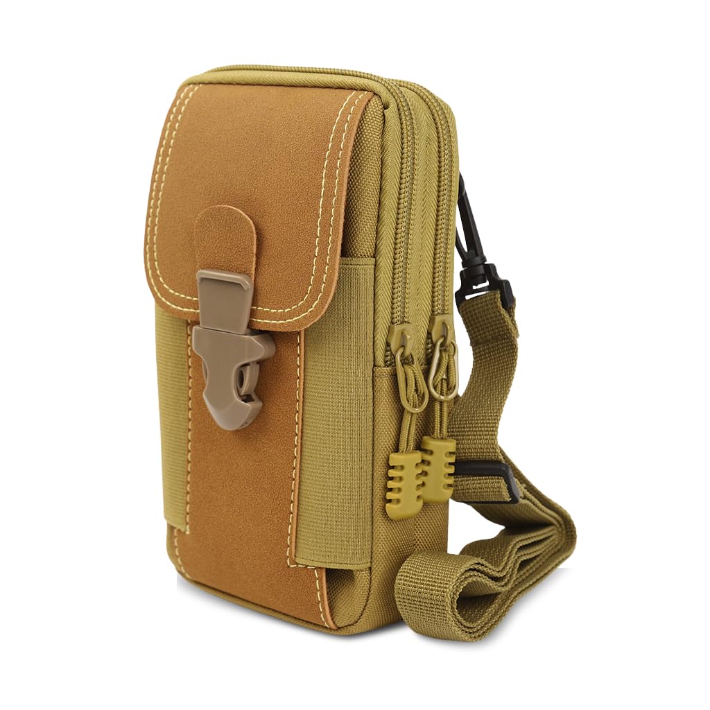 GUSTAVE Belt Pouch for Men with Triple Layer Storage and Quick Release Closure | Waterproof Canvas 6.5 in Phone Holster for Hiking and Work