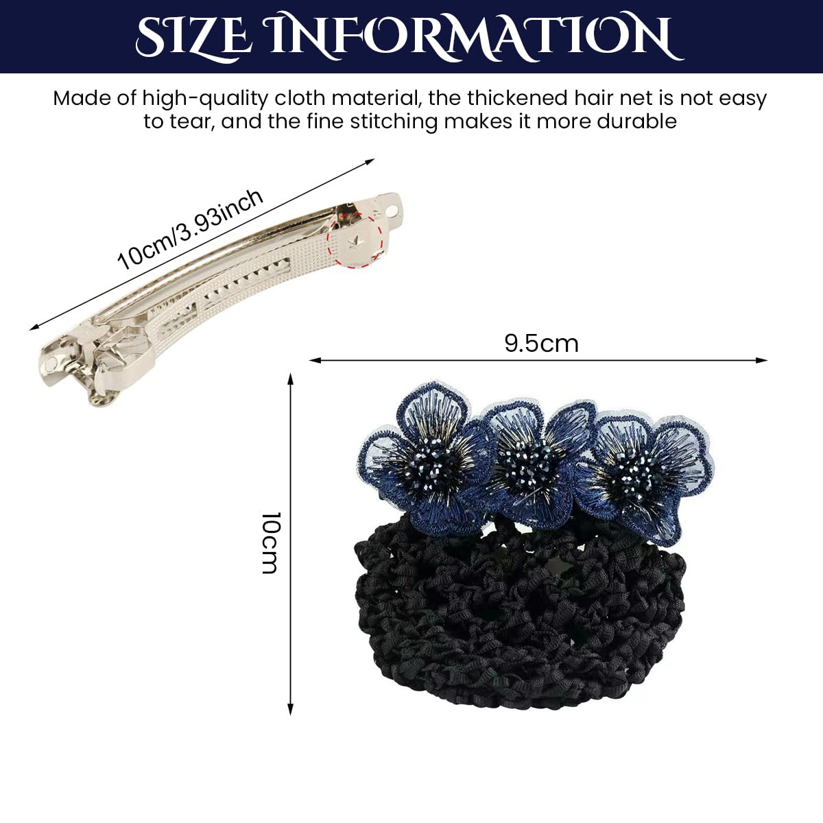 MAYCREATE Hair Snood Net for Work and Dance featuring Alloy Clip & Embroidery Flower Design
