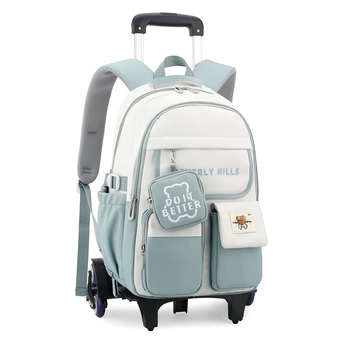 PALAY School Backpack for Girls with Wheels featuring 6‑Wheel Trolley & Retractable Handle