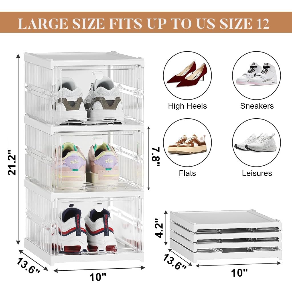 Supvox Shoe Rack for Home with 3 Tier Foldable Design 25.5x34.5x54cm PP Boxes | Transparent Door Storage for Men and Women
