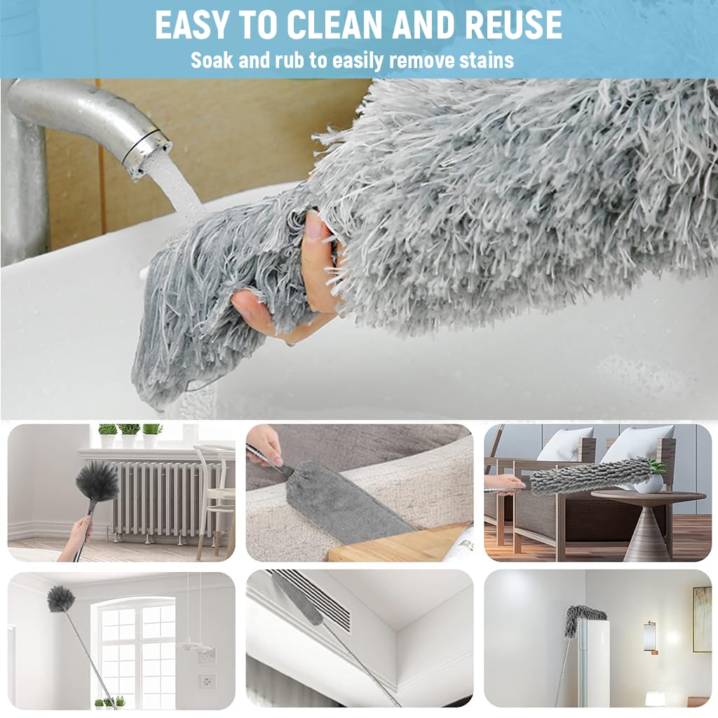 HASTHIP Ceiling Duster for High Ceiling Fans with 2.8m Telescopic Rod and 9‑Piece Kit | Microfiber and Chenille Cleaning Set