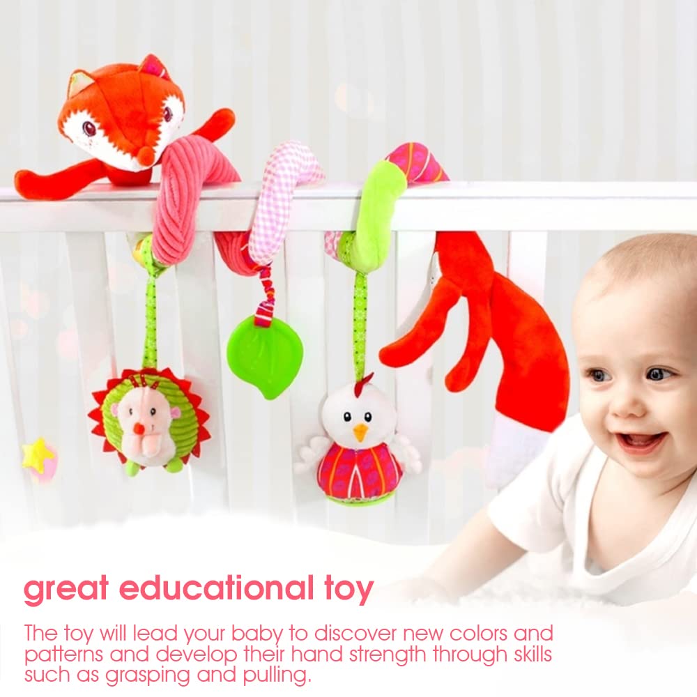 SNOWIE SOFT Baby Hanging Toy for Car Seat and Stroller with Spiral Design & Teethers | Soft Plush Fox Rattle for Newborns 0–12 Months