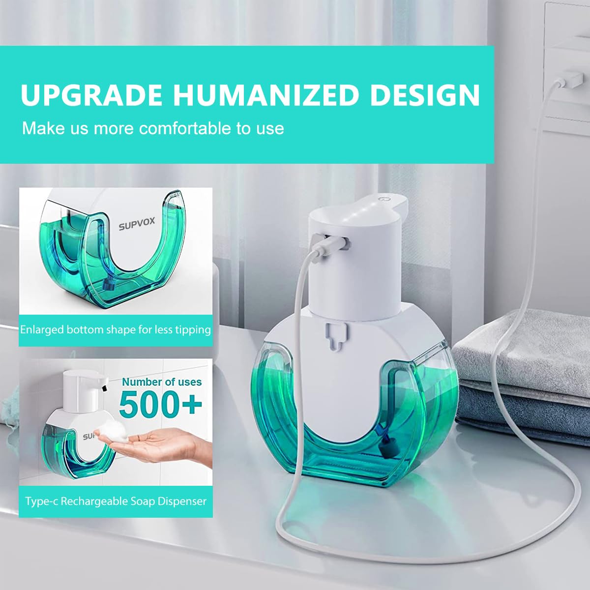 Supvox® Smart Auto Soap Dispenser Foamer No-Touch Automatic Fine Foam 430ml Hand Wash Handwash for Kitchen Bathroom Office Public Area 3 PCS