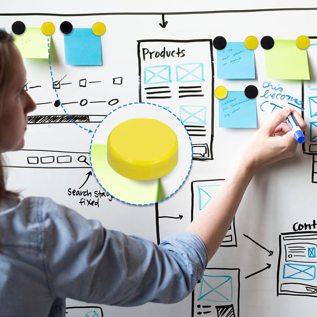 HASTHIP Fridge Magnets for Whiteboard and Refrigerator featuring 20pcs 2cm Strong Hold | Black and Yellow Round Design