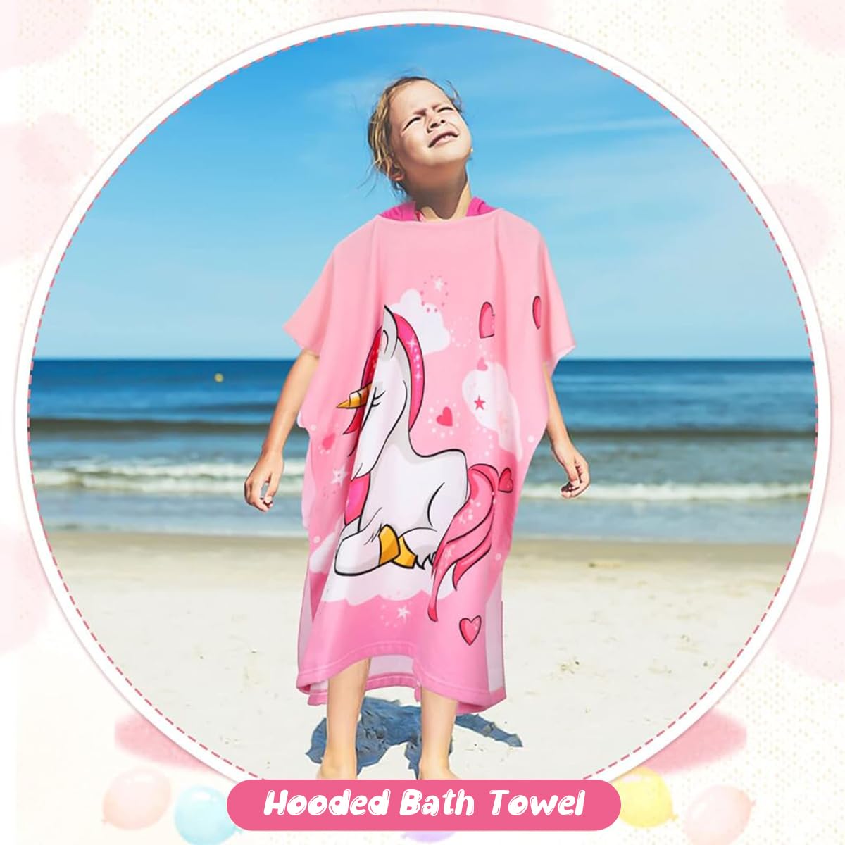 SNOWIE SOFT Bath Towel for Kids featuring Hooded Unicorn Cloak 75 x 150 cm with Bag | Pink