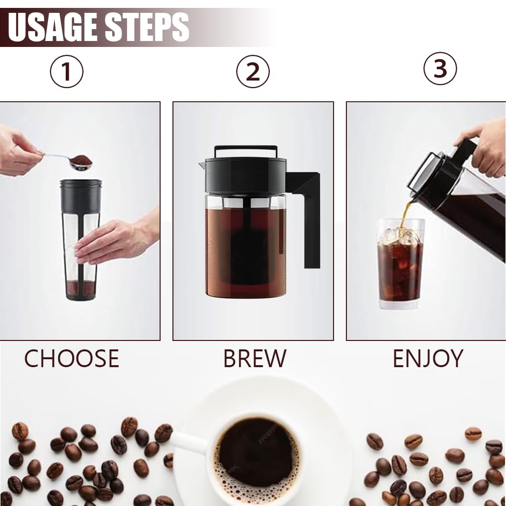 Supvox Cold Brew Iced Coffee Maker 900ml for Travel with Fine Mesh Filter and BPA-Free Plastic Cup