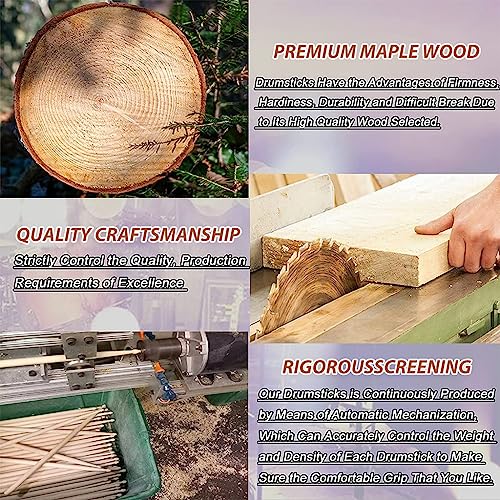 HASTHIP® 7A Drum Sticks Maple Drumsticks, 2 Pair 15.5inch Drum Sticks Set, Wood Drumsticks Drum Accessories for Adults & Youth, Oval Wood Tip, Perfect for Pros and Beginners 3 PCS