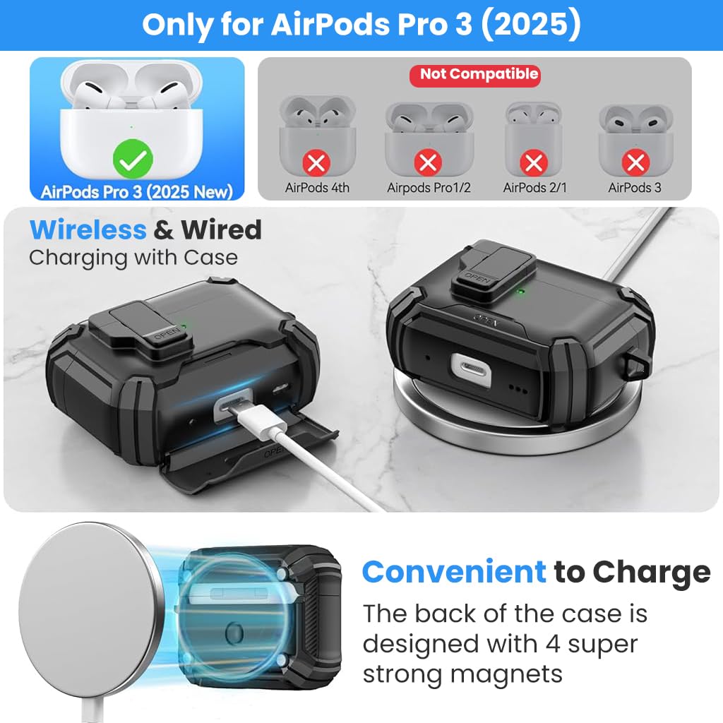 ZORBES AirPods Pro 3 Case with Magnetic Lock and Built‑In Desk Phone Bracket | TPU and PC Cover