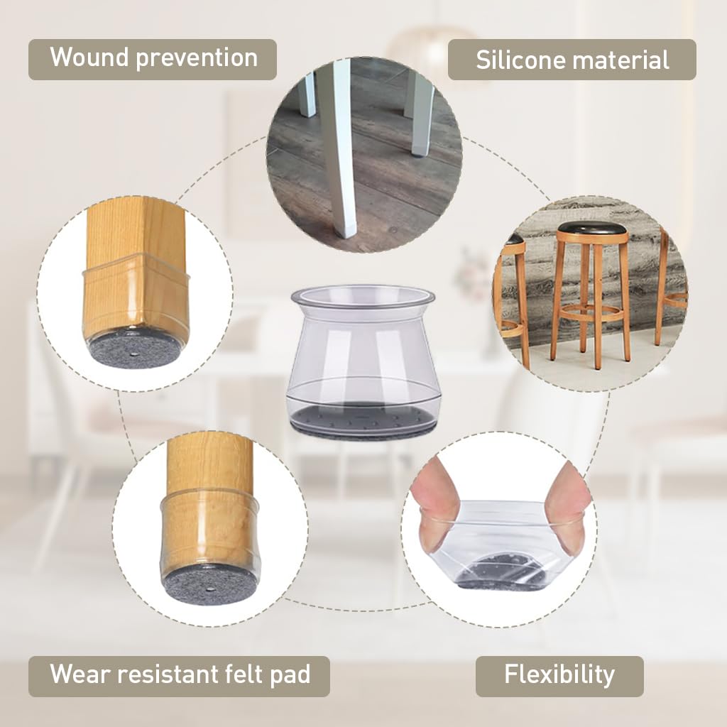 Supvox Silicone Chair Leg Protector for Furniture | 16pcs Fit 0.86–1.29 in with Felt Pad