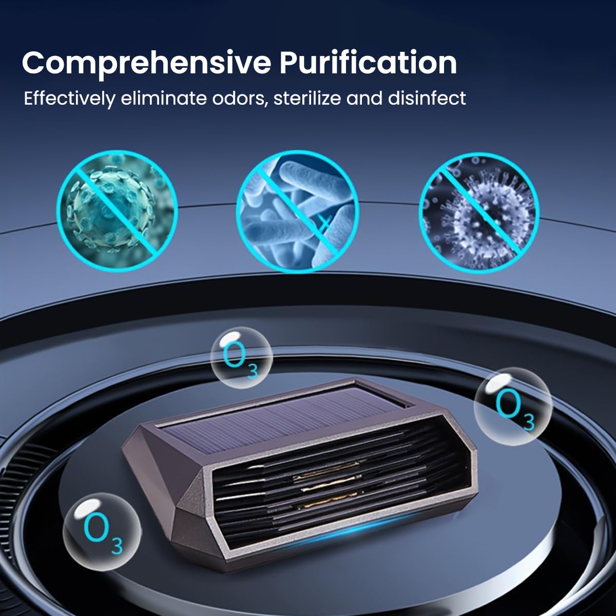 STHIRA Car Air Purifier with Solar and USB Dual Power featuring Motion Sensor | Ozone Odor Removal and Parking Number Stickers