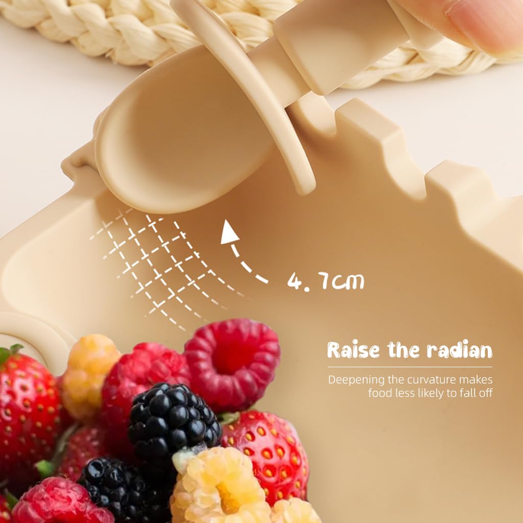 SNOWIE SOFT Silicone Baby Feeding Set for Toddlers with 4 Compartments and Spoon Storage | BPA-Free Food Grade Silicone Plate