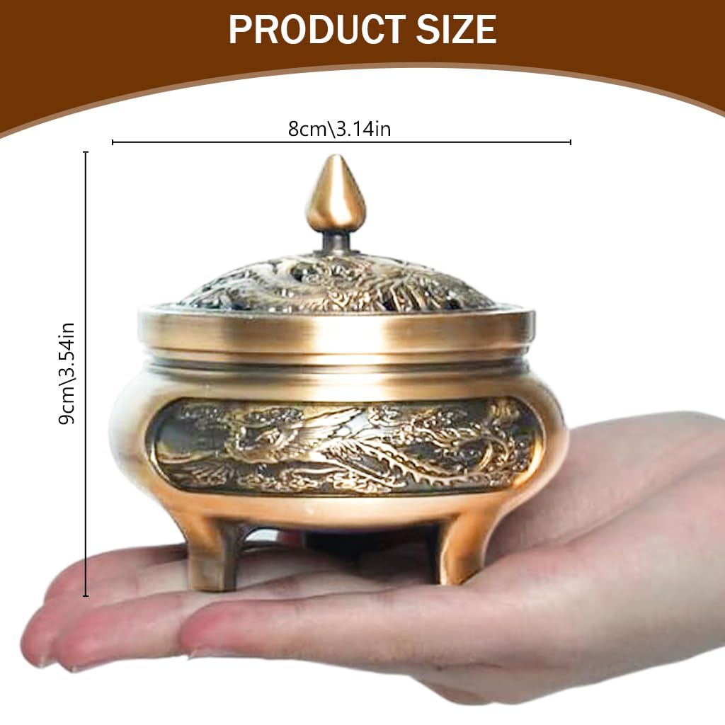 HASTHIP Incense Burner 2.7 in Bronze Alloy with Hollow Lid for Home and Office Décor | Engraved Phoenix Design