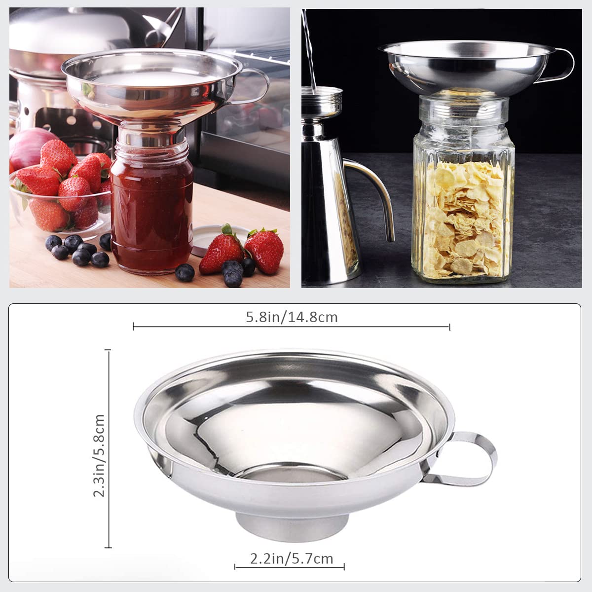 HASTHIP Canning Funnel for Kitchen Use featuring Handle and 5.8x2.3in 304 Stainless Steel | 2pcs Set