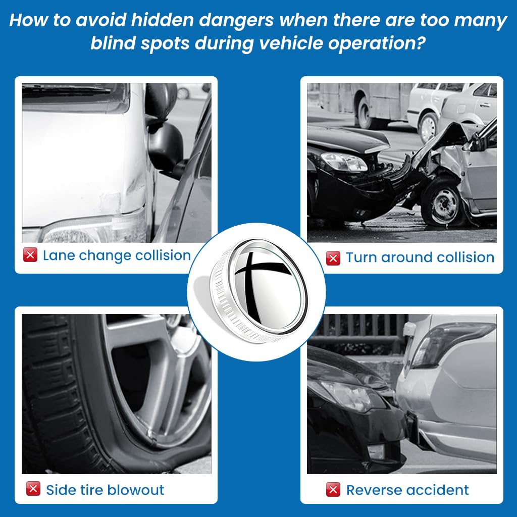 2Pcs Blind Spot Mirror for Car with 360° Adjustable Suction Cup Mount | 2 Inch HD Curved Glass