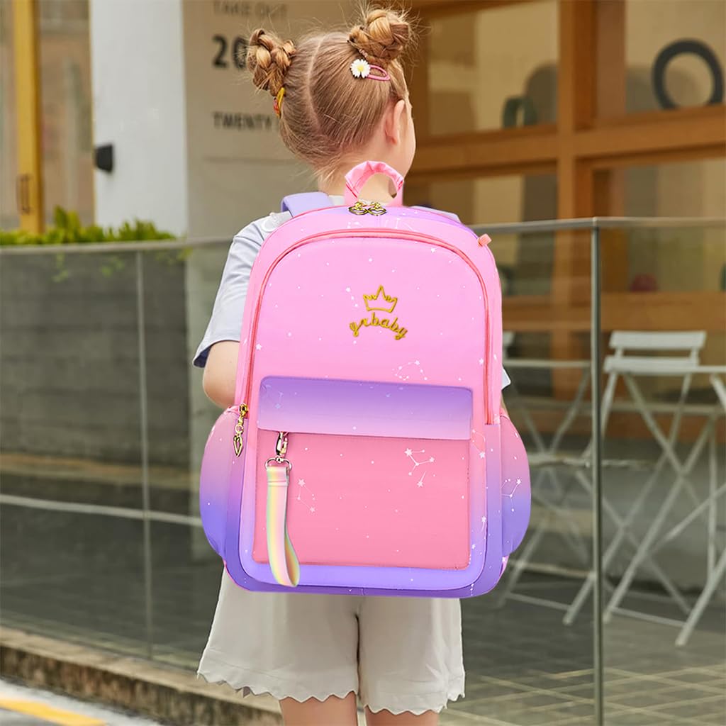 PALAY® School Backpack for Girls Large School Backpack for SchoolGirls 6-12 Years Old Colorful Gradient Purple Fashion Primary Schoolgirls Backpack School Gift, Christmas Gift Rakhi Gift