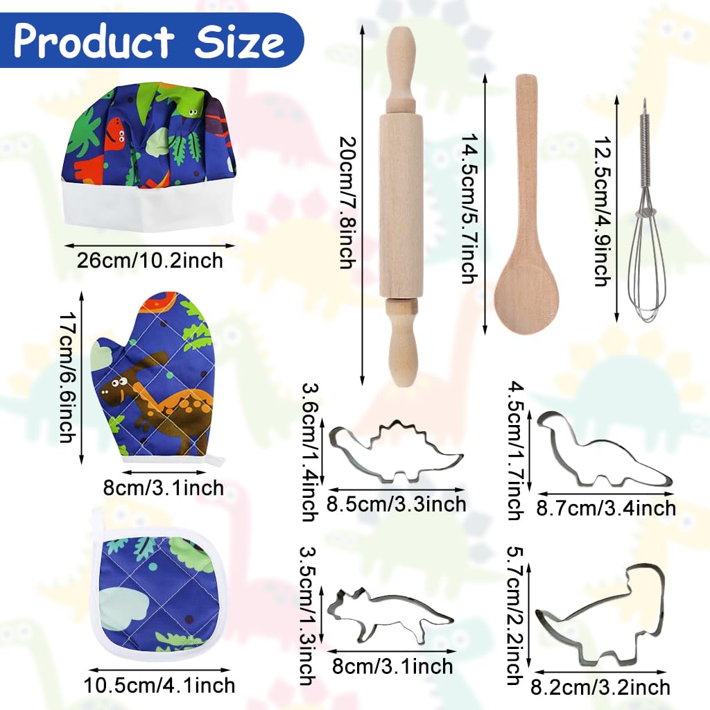 Supvox Kids Baking Set for Cooking Play with Dinosaur Apron & Chef Hat | 22Pcs Kit