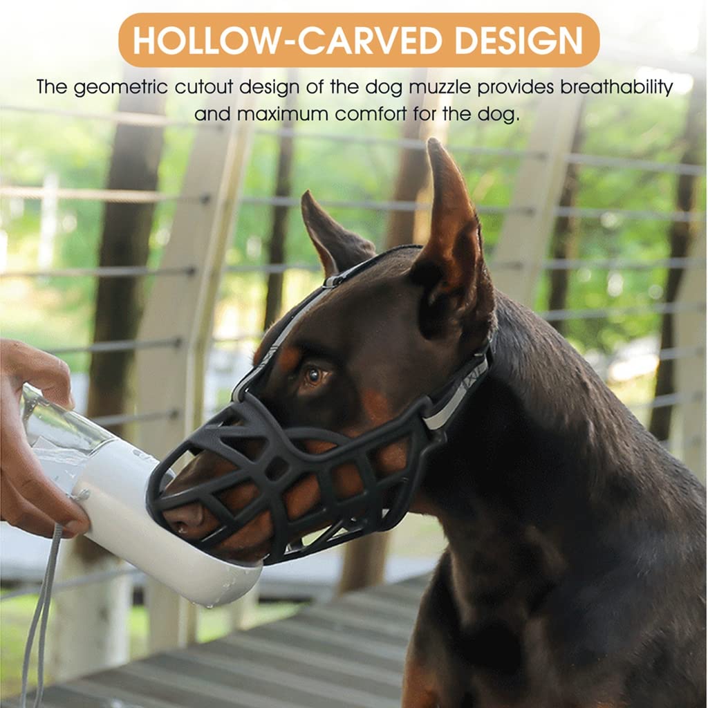 Qpets Dog Muzzle for Training and Walking with Reflective Strap | 7.5 cm Length TPE Design