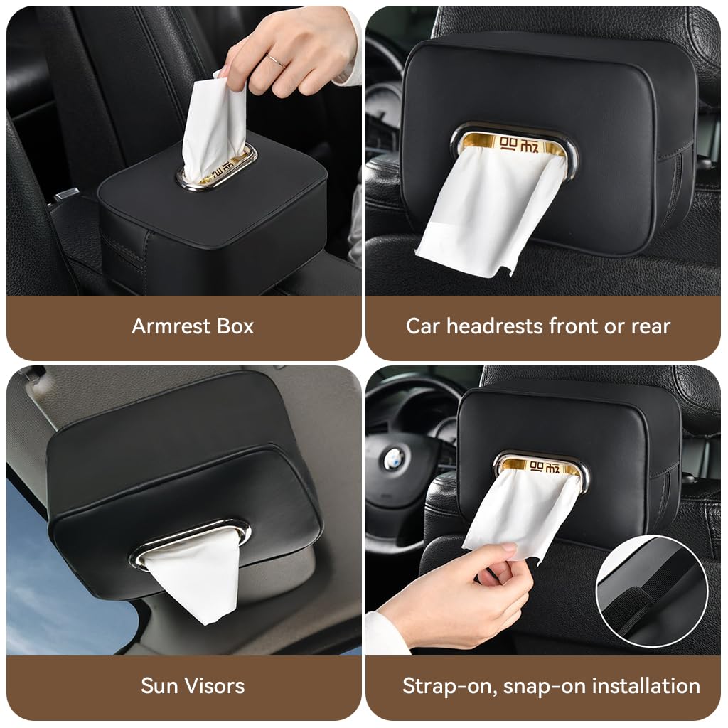STHIRA Car Tissue Holder for Headrest with Zip-Up Design and Hook Strap 19x13x6cm Black