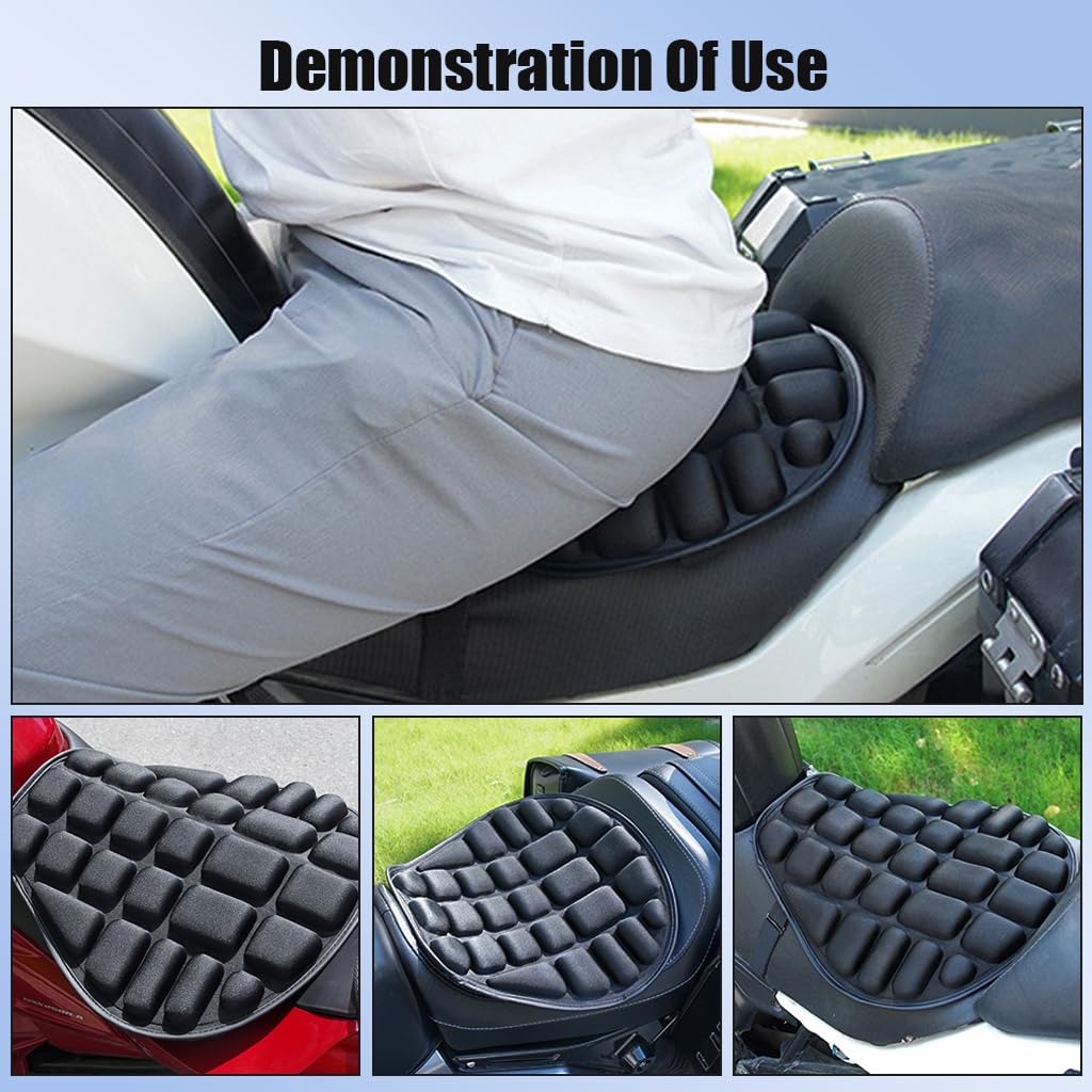 STHIRA Motorcycle Seat Cushion for Long Rides with 3D Airbag Pressure Relief and Breathable Lycra