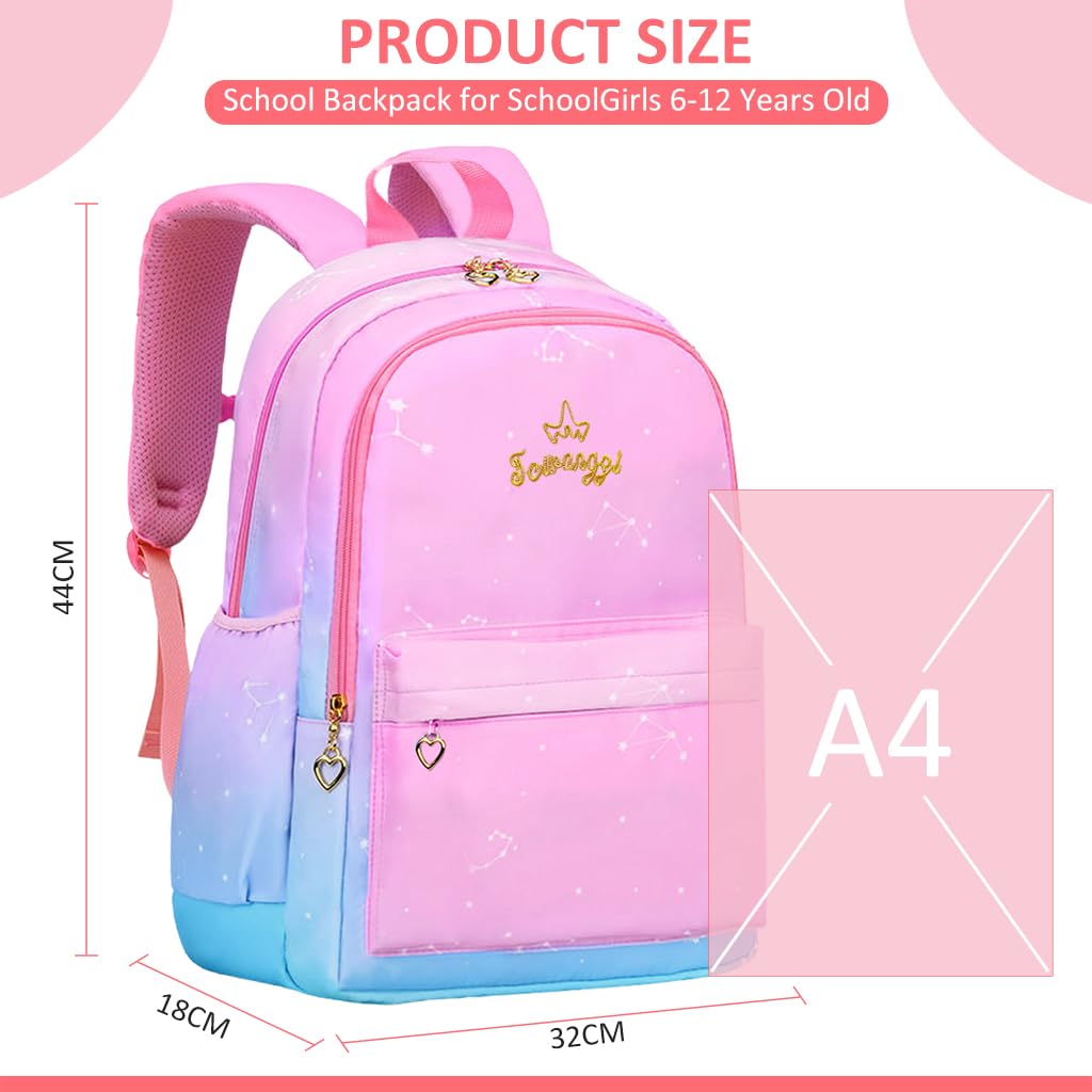 PALAY® School Backpack for Girls Large School Backpack for SchoolGirls 6-12 Years Old Colorful Gradient Pink Fashion Primary Schoolgirls Backpack School Gift, Christmas Gift Rakhi Gift