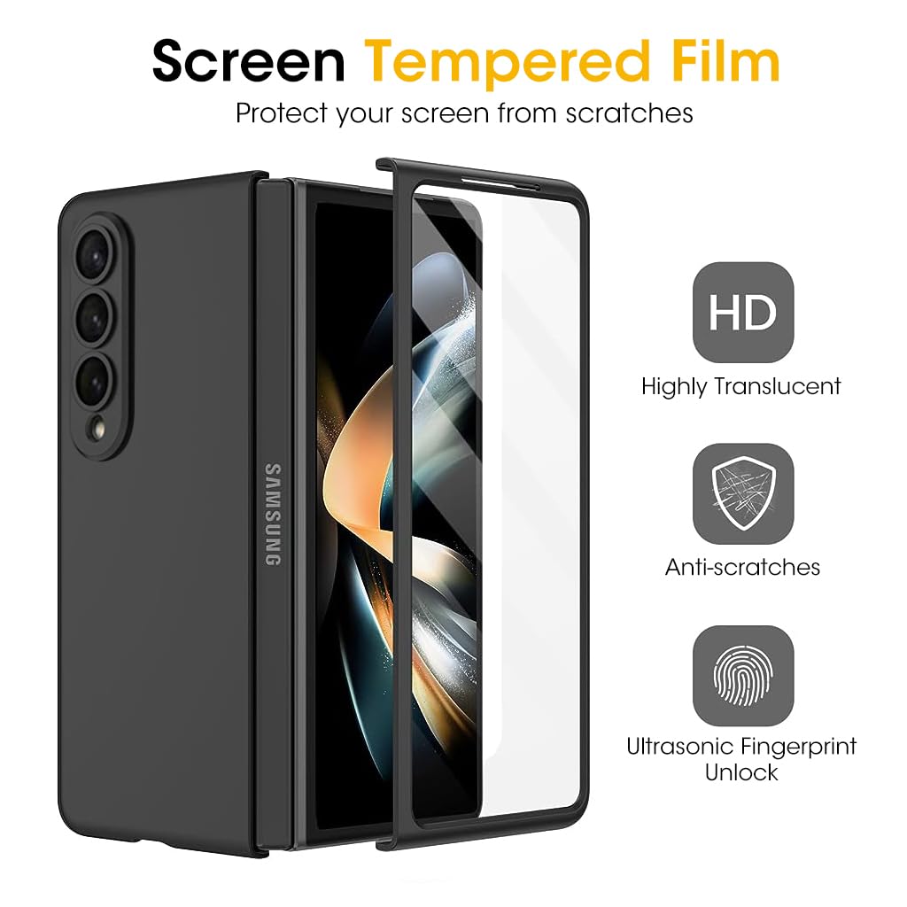 ZORBES® Phone Case Cover for Samsung Galaxy Z Fold 4 Black PC & Outer Display Protector for Samsung Galaxy Z Fold 4 Ultra-Thin Anti-Scratches Phone Screen Protector for Samsung Galaxy Z Fold 4