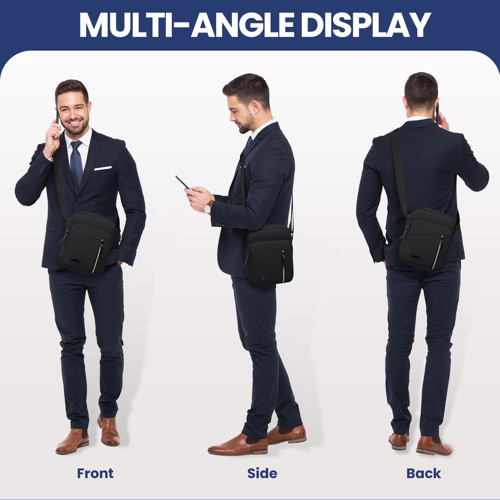 GUSTAVE Sling Bag for Men featuring 21cm x 8cm x 26cm storage with waterproof polyester | Black Crossbody Shoulder Bag