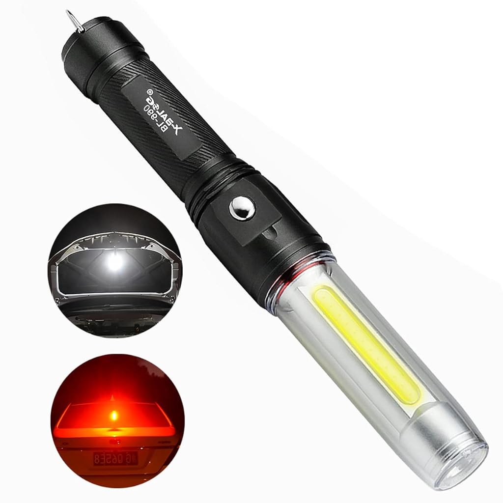 ZORBES® LED Flashlight Outdoor Baton,Waterproof Flashlight USB Rechargeable Camping Light Stick with Red Warn Light Magnetic,LED Flashlight for Car Repairing, Emergency