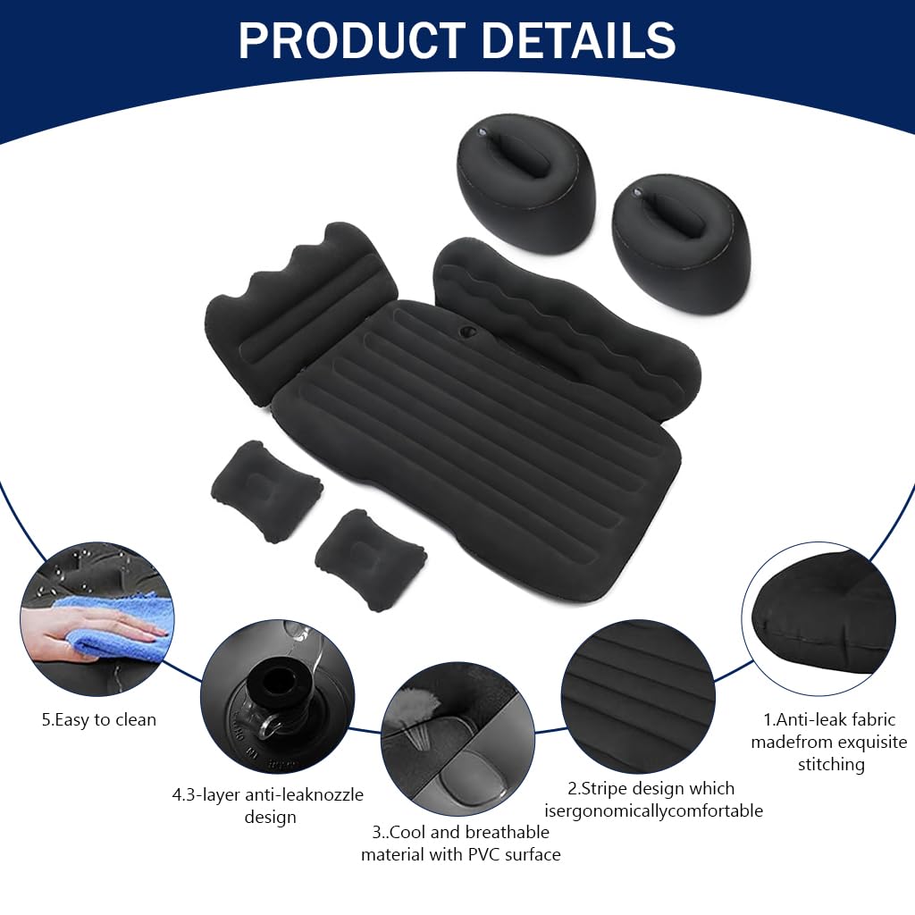 Proberos Air Mattress for Car Travel with Back and Arm Supports 128x77cm | Flocking PVC