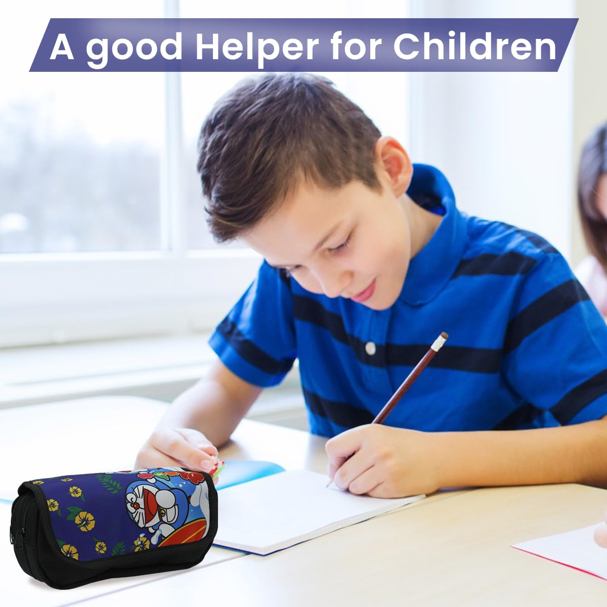 Fancyku Doraemon Pencil Case for Students with Dual Compartments and PU Cover | Kids Gift